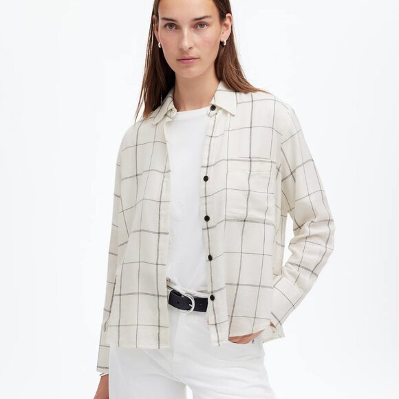 [NWT] Madewell White Windowpane Button-Up Shirt - Picture 1 of 5